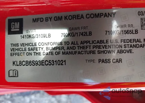 2014 Chevrolet Spark Ls Auto from USA, damaged, VIN KL8CB6S93EC531021